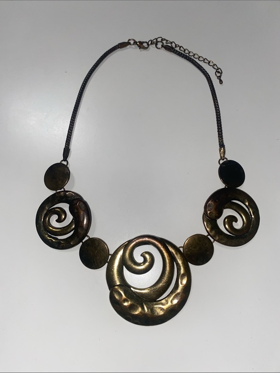 Jewelry - Vintage Handcrafted Spiral Statement Necklace in Antique Gold Tone